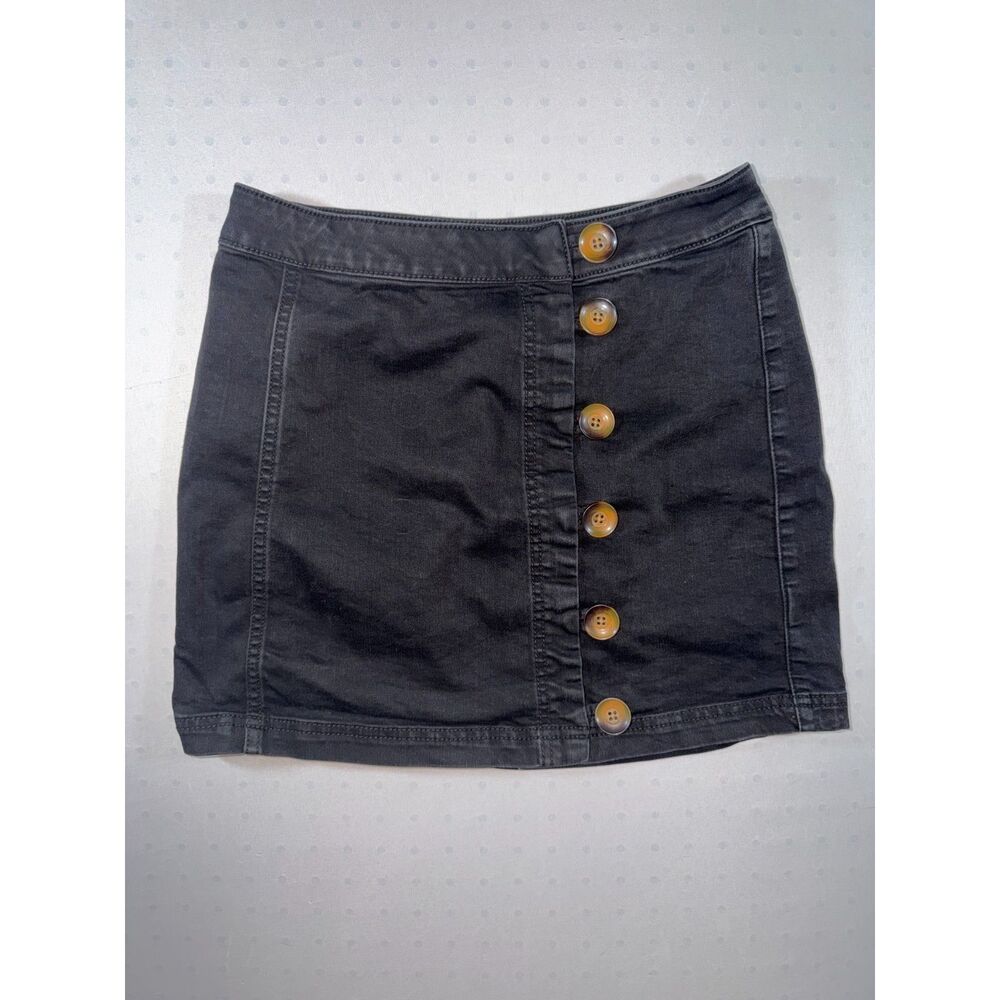 Free People Button-Front Black Mini Skirt | Size 6